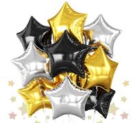Black Gold Silver Star Foil Balloons, 10PCS Foil Stars Shape Balloons, 18 Inch Metallic Black and Gold Stars Balloon for Helium Pentagram Balloon for Birthday, New Years, Graduation Party Decorations