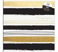 Black & Gold Stripes 6x4 Photo Album Memo Slip in Holds 200 Photos Perfect Memory Book for Families, Valentine, Wedding, Baby Photos, Travel (Pack of 1)