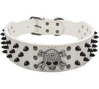 Black Gold Tie Nail Dog Collar Skull Rivet Pet Collar Anti Bite Dog Spiked Studded Large Chain,White,L