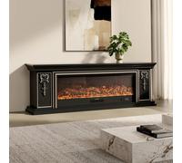 Black Gold Trim TV Cabinet Electric Fireplace with WiFi, APP & Flame Sound