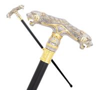 Black & Gold Two-Headed Tiger Handle Walking Cane - Gentleman's Decorative Fashion Accessory for Party and Collection 92.5cm(White)