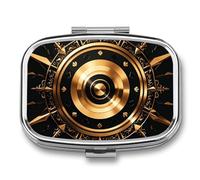 Black Gold Wallpaper Pill Box with 2 Compartments, Portable Medicine Pill Organizer for Pocket or Purse, Decorative Metal Medicine and Vitamins Organizer