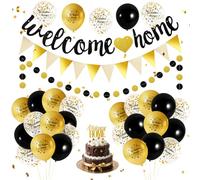 Black Gold Welcome Home Decorations, Welcome Home Banners Balloons Bunting and Cake Topper Set, 12 Inch Confetti Latex Balloons for Home Family Wedding Baby Shower Party Decorations