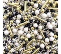 Black gold white sprinkles blend metallic 20's 30's theme graduation cupcake cookies cake edible toppers pearls balls 100s 1000s art deco decoration graduate monochrome MEET ME AT MIDNIGHT