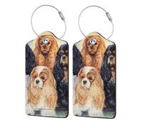 Black Golden Cavalier King Charles Spaniel,Luggage Tags Pu Leather Name Tag Travel Suitcase Identifier ID Tags Durable Luggage Label 2 pcs