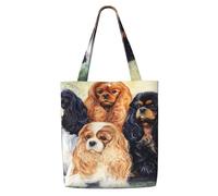 Black Golden Cavalier King Charles Spaniel,Reusable Grocery Bags Shopping Tote Bags Large Capacity Canvas Shoulder bag