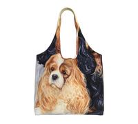 Black Golden Cavalier King Charles Spaniel,Reusable Tote Bags Grocery Bags Large Capacity Canvas Shopping Shoulder bag