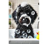 Black Golden Doodle in the Bath Print - Funny Dog in Bubble Bath Picture - Bathroom Downstairs Toilet Loo Wall Art Sign Poster Gift Poodle - Humorous Bathroom Decor - Quirky Modern Pet Artwork