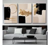 Black & Golden Geometric Design Canvas Wall Art Painting Textured Horizontal Prints Wall Decor for Living Room Pictures 40x65cmx3 With frame