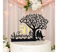 Black Golden Glitter Happy 50th Anniversary Cake Toppers - Wedding Anniversary Party Decorations, 50th Wedding Anniversary, Company Anniversary Party, Birthday Party Decorations (50)