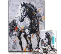 Black Golden Horse 1000 Piece Jigsaw Puzzles for Adults,Stress Reliever Difficult Challenge Suitable for Desktop Decoration 38x26cm