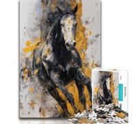 Black Golden Horse Jigsaw Puzzles for Adults 1000 Piece,Challenging Game Gifts for Is Ideal As A Gift for The Whole Family (50x75cm)