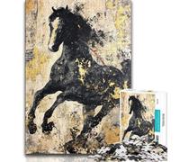 Black Golden Horse Jigsaw Puzzles for Adults 1000 Piece,Learning Educational Toys Family Games Gifts for Friends And Family 38x26cm