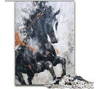 Black Golden Horse Jigsaws Puzzles 1000 Pieces for Adults Gifts, Help The Brain Exercise Addictive Toys to Cultivate Patience Unique Challenge Game (50x75cm)
