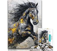 Black Golden Horse Puzzles for Teenagers Teens 1000pc Puzzle,Family Game Stress Reliever Difficult Challenge Secret Santa Gifts 75x50cm