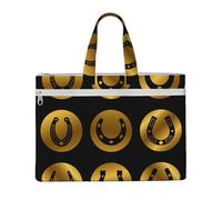 Black Golden Horseshoe,Canvas Document Bag Zipper File Tote Bag Handbag Briefcase for School Office