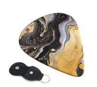 Black Golden Marble Ink Guitar Picks 6-Pack - Pick Set (0.46mm / 0.71mm / 0.96mm) Suitable For Guitar And Ukulele Playing
