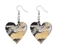 Black Golden Marble Ink Wooden Earrings for Women, Vintage Elegant Wood Jewelry, Lightweight Earrings for Wedding, Party, Everyday Jewelry Gift, Circular, Wood, wood