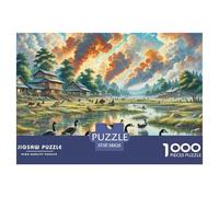 Black Goose Crossing Marsh 1000 Pieces Portable Jigsaw Puzzle Animal Age 3+ Quirky, Abstract Design, Home Decoration, Educational, Challenging Puzzle Games 38x26cm/1000pcs
