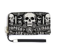 Black Goth Occult Witchcraft Leather Wallet Fashion Purse Long Pouch with Wrist Strap for Men Women