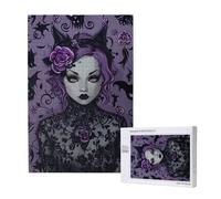 Black Goth Spooky Printed Jigsaw Puzzle with Storage Box, Wooden Puzzle for Adults and Kids, 1000 Pieces Family Fun Decorative Game