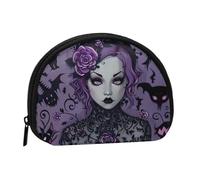 Black Goth Spooky Printed Mini Shell-Shaped Coin Purse Zipper Pouch Change Holder Wallet For Men Women