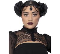 Black gothic headdress with roses for adults