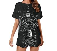 Black Gothic Skeleton Magic Witch Ouija Board Causal Short Sleeve 2 Piece Pajama Sets Loungewear Top And Shorts For Women