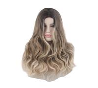 Black gradient blonde wig woman center parted long curly hair big wave fashion party headgear