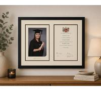 Black Graduation Frame for Certificate & Photo - Double Aperture Display for A4 or Standard Sizes - Elegant Double Mount with Black Trim - Perfect Graduation Gift