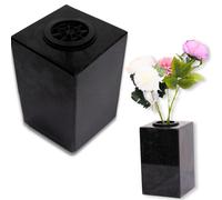 (Black) Granite Grave Vase for Flowers 25cm Tall - Square Cemetery Memorial Vases for Graves - Versatile Use for Graveside, Garden & Home