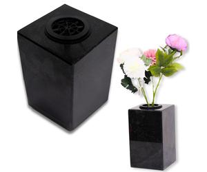 (Black) Granite Grave Vase for Flowers 25cm Tall - Square Cemetery Memorial Vases for Graves - Versatile Use for Graveside, Garden & Home