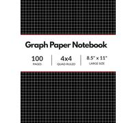 Black Graph Paper Notebook: Grid Compostion Book for Math, Science, Engineering Students / 4x4 Quad Ruled, 100 Pages, 8.5 x 11 (Large Sheets)