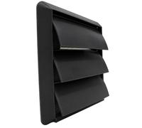 Black Gravity Backdraft Stop Vent Grille with Flyscreen - External Air Vent Cover with 4" Inch/100mm Round Spigot Connection