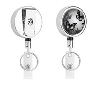 Black Gray Butterflies Badge Holder with Retractable Reel, Stainless Steel Badge Clip, Heavy Duty ID Card Holder for Work, Nurse, Teacher & Security
