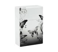 Black Gray Butterflies Cigarette Case - Waterproof & Crush Proof Cigarette Holder Case for 20 King Size Cigarettes, Portable Pocket Size Travel Box for Men & Women