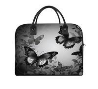 Black Gray Butterflies Laptop Tote Bag Casual Travel Handbag Multi Pocket Shoulder Bags for Work Travel