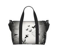 Black Gray Butterflies Print Gym Bag for Women, Weekender Overnight Bag,Personal Item Bag, Shoulder Bag for Women Men,One Size