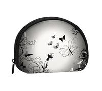 Black Gray Butterflies Print Portable Mini Storage Bag Shell Shaped Wallet Small Coin Wallet Shell Storage Bag
