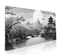 Black Gray Japanese Sakura Gaming Mouse Pad Grey White Cherry Blossom Tower Mountain Aesthetic Extended Large Desk Mat Mousepad Non-Slip Rubber Base Stitched Edge Desk Pad for Desktop,35.4 x 15.7 in