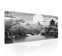 Black Gray Japanese Sakura Gaming Mouse Pad XXL Grey White Cherry Blossom Tower Mountain Aesthetic Extended Desk Mat Big Mousepad Non-Slip Rubber Base Stitched Edge Mousepad for Office,31.5×11.8 in