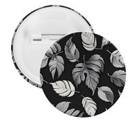 Black Gray Leaf Jacquard Badge Metal Round Pins, Lightweight Brooch for Backpack, Fashion Button Pins Badge for Shirts, Jackets, Shawl Coat, Unisex, 20PCS, Tinplate, metal round pins