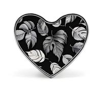 Black Gray Leaf Jacquard Badges Heart with Button Design, Personalized Picture Pin Brooches, Heart Badge Holders for Decorate Hat Shirt Clothing Bag Accessories