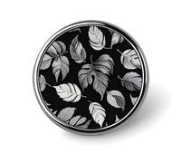 Black Gray Leaf Jacquard Round Badge Brooch Lightweight Lapel Tie Pins Unique Gifts Metal Brooch Badge For Hat Shirt Clothing Bags Decoration