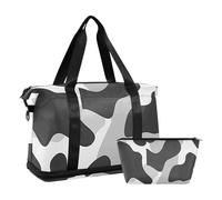 Black Gray Print Travel Bag Overnight Carry On Tote and Luggage with Adjustable Strap for Sports Multifunctional, black gray Print, One Size