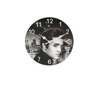 (Black Gray) Retro Elvis Minimally Presley Patterned Wall Clock For Home And Bedroom Decor
