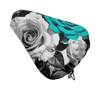 Black Gray Rose Flowers Padded Bike Seat Cushion with Drawstring Soft Comfort Waterproof Bicycle Seat Cover, Wide Saddle Protection Covers Protector for Men Women for Exercise Mountain Road Bikes