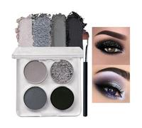 Black Gray Silver Smoky Eyeshadow Palettes Set, Goth Eye Shadow Shimmer Mate Palette, Cool Make-Up Palettes for Women Glitter Make up Set, Festival Eyeshadows 4 Colour Pigmented with Brush