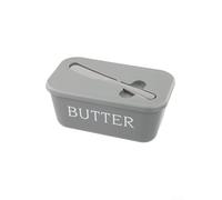 Black/Gray/White/Blue/Dark Green Plastic Butter Dish with Built-in Spatula Groove 16.7 X 9.7 X 7.4 Cm Cheese Condiment Container for Kitchen Dining Table - Dishwasher Safe(Gray)