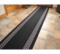Black Greek Key Non Slip Machine Washable Cut To Size Runner Rugs (2ft 2" x 9ft (66cm x 274cm))